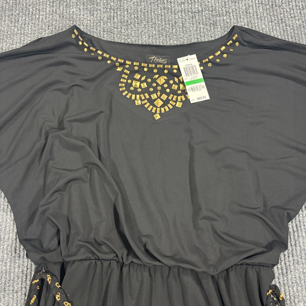 Thalia Sodi Studded Dolman‎ Dress Women Large Black Gold Belted Mini Night Out